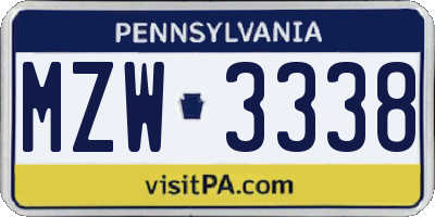 PA license plate MZW3338