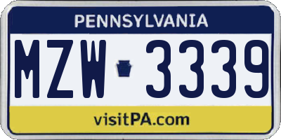 PA license plate MZW3339