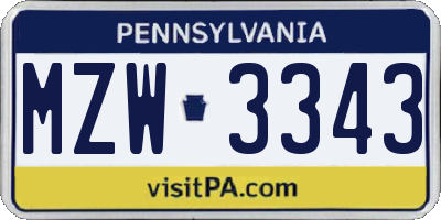 PA license plate MZW3343