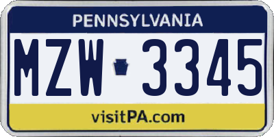 PA license plate MZW3345