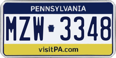 PA license plate MZW3348