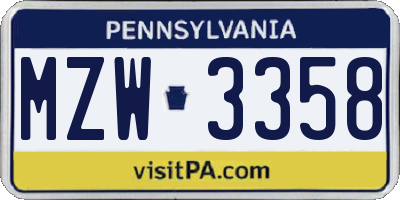 PA license plate MZW3358