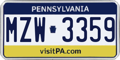 PA license plate MZW3359