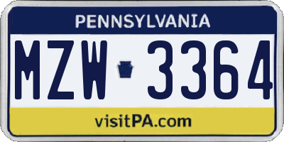 PA license plate MZW3364