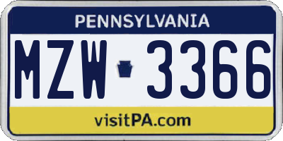 PA license plate MZW3366