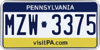 PA license plate MZW3375
