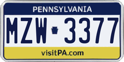 PA license plate MZW3377