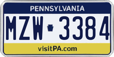 PA license plate MZW3384