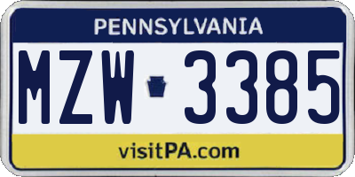 PA license plate MZW3385
