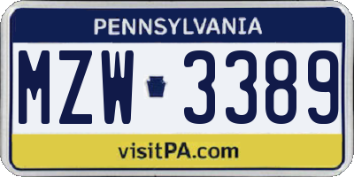 PA license plate MZW3389