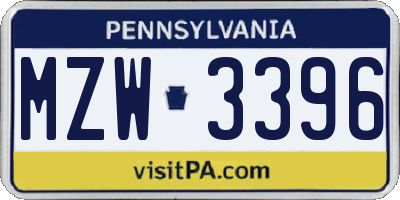 PA license plate MZW3396