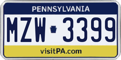 PA license plate MZW3399