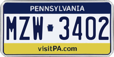 PA license plate MZW3402