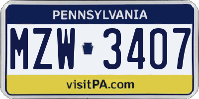 PA license plate MZW3407