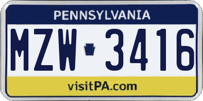 PA license plate MZW3416
