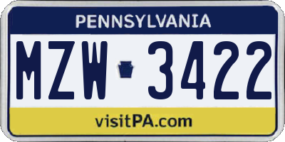 PA license plate MZW3422
