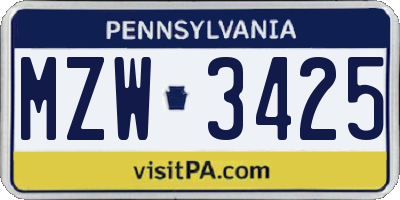 PA license plate MZW3425