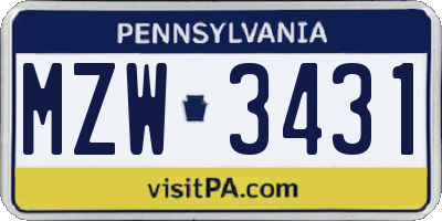 PA license plate MZW3431