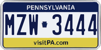 PA license plate MZW3444