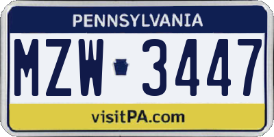 PA license plate MZW3447