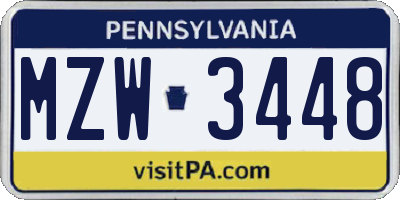 PA license plate MZW3448
