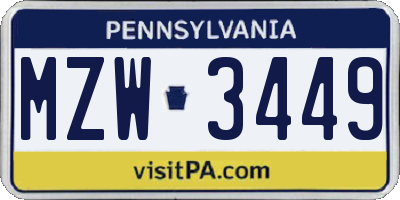 PA license plate MZW3449