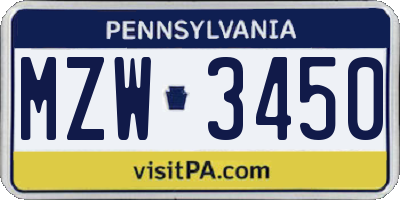 PA license plate MZW3450