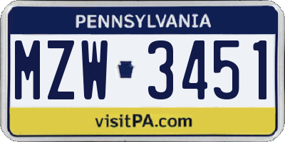 PA license plate MZW3451