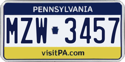PA license plate MZW3457