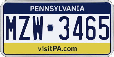 PA license plate MZW3465
