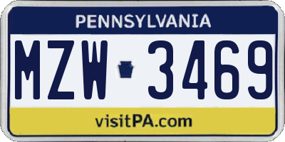PA license plate MZW3469