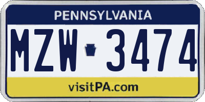 PA license plate MZW3474