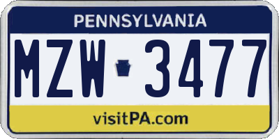 PA license plate MZW3477