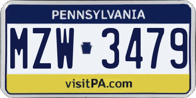 PA license plate MZW3479