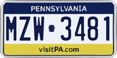 PA license plate MZW3481