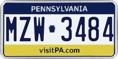 PA license plate MZW3484