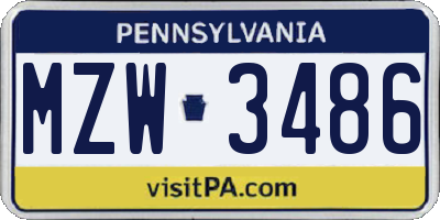 PA license plate MZW3486
