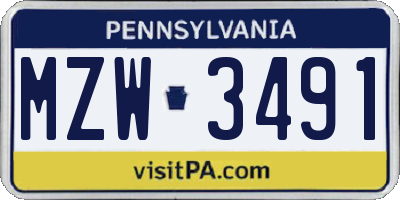 PA license plate MZW3491