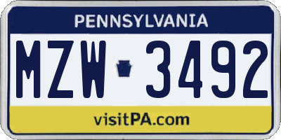 PA license plate MZW3492