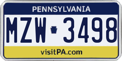 PA license plate MZW3498
