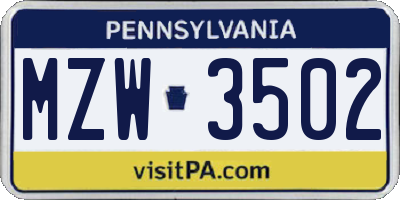PA license plate MZW3502