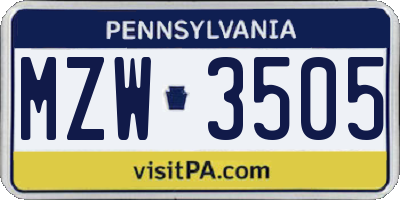 PA license plate MZW3505