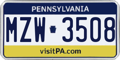 PA license plate MZW3508