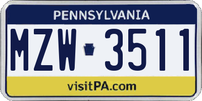PA license plate MZW3511