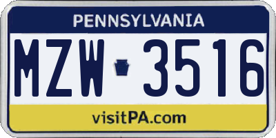PA license plate MZW3516
