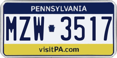 PA license plate MZW3517