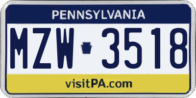 PA license plate MZW3518
