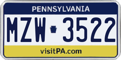 PA license plate MZW3522