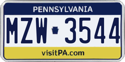 PA license plate MZW3544