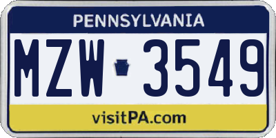 PA license plate MZW3549